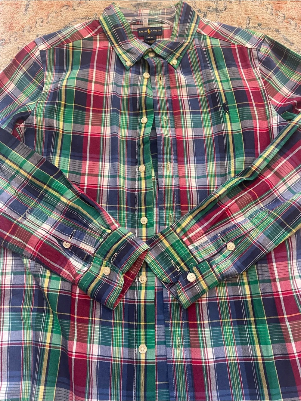 Ralph Lauren Plaid Button-Down Shirt in Green & Red Teen size large